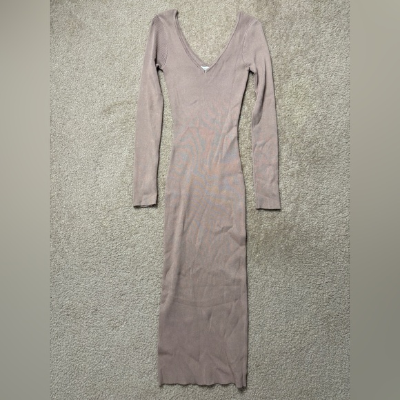 Tan Ribbed V Neck Maxi Dress - Picture 4 of 7